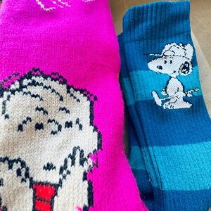 Peanuts socks. 2 pair. One crew style. One Sherpa lined slipper socks. Unisex